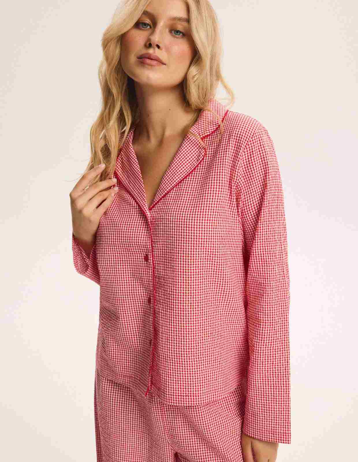 Pijama Comprido Sugar Spark Xadrez Vermelho com Laço 1