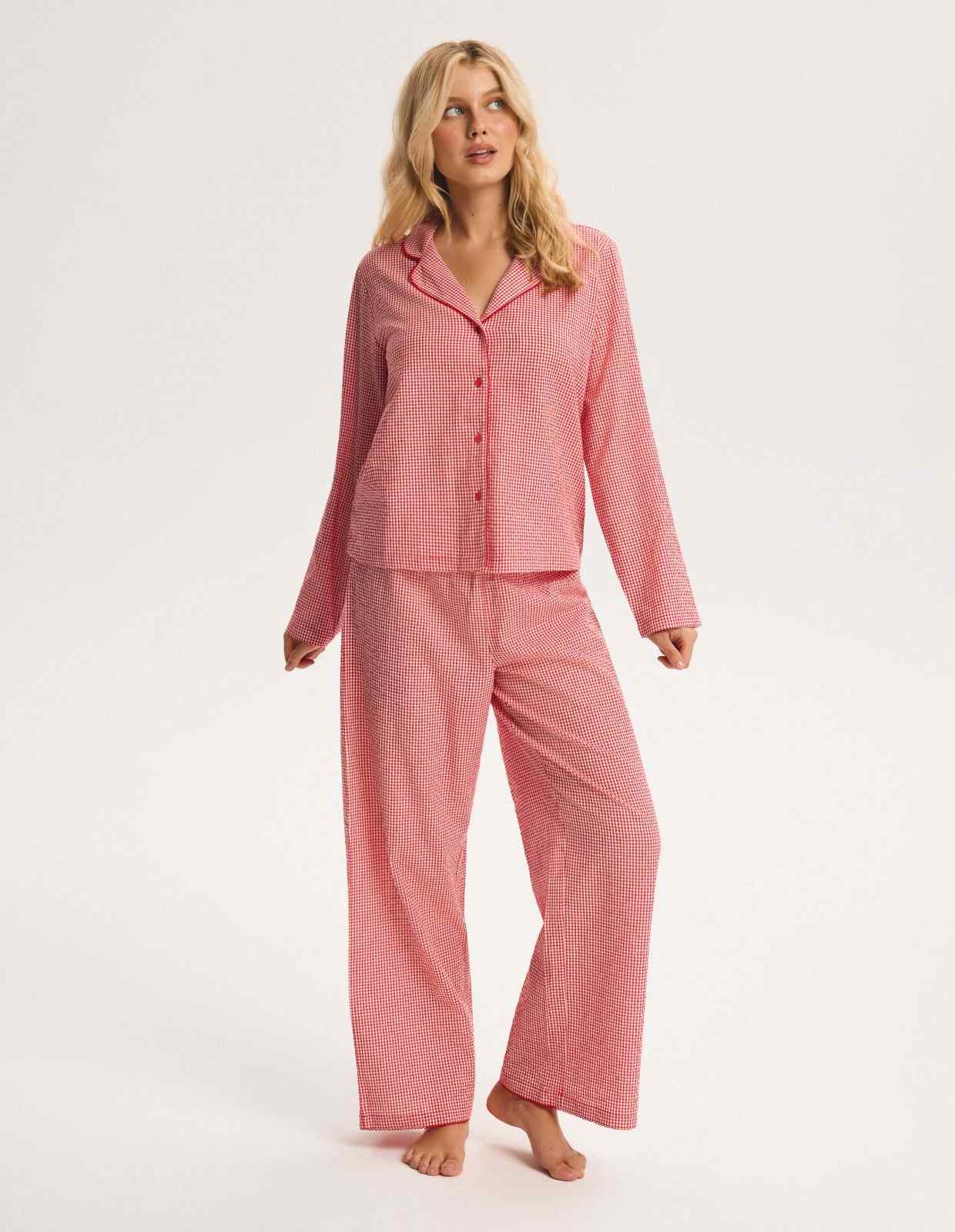 Pijama Comprido Sugar Spark Xadrez Vermelho com Laço 4