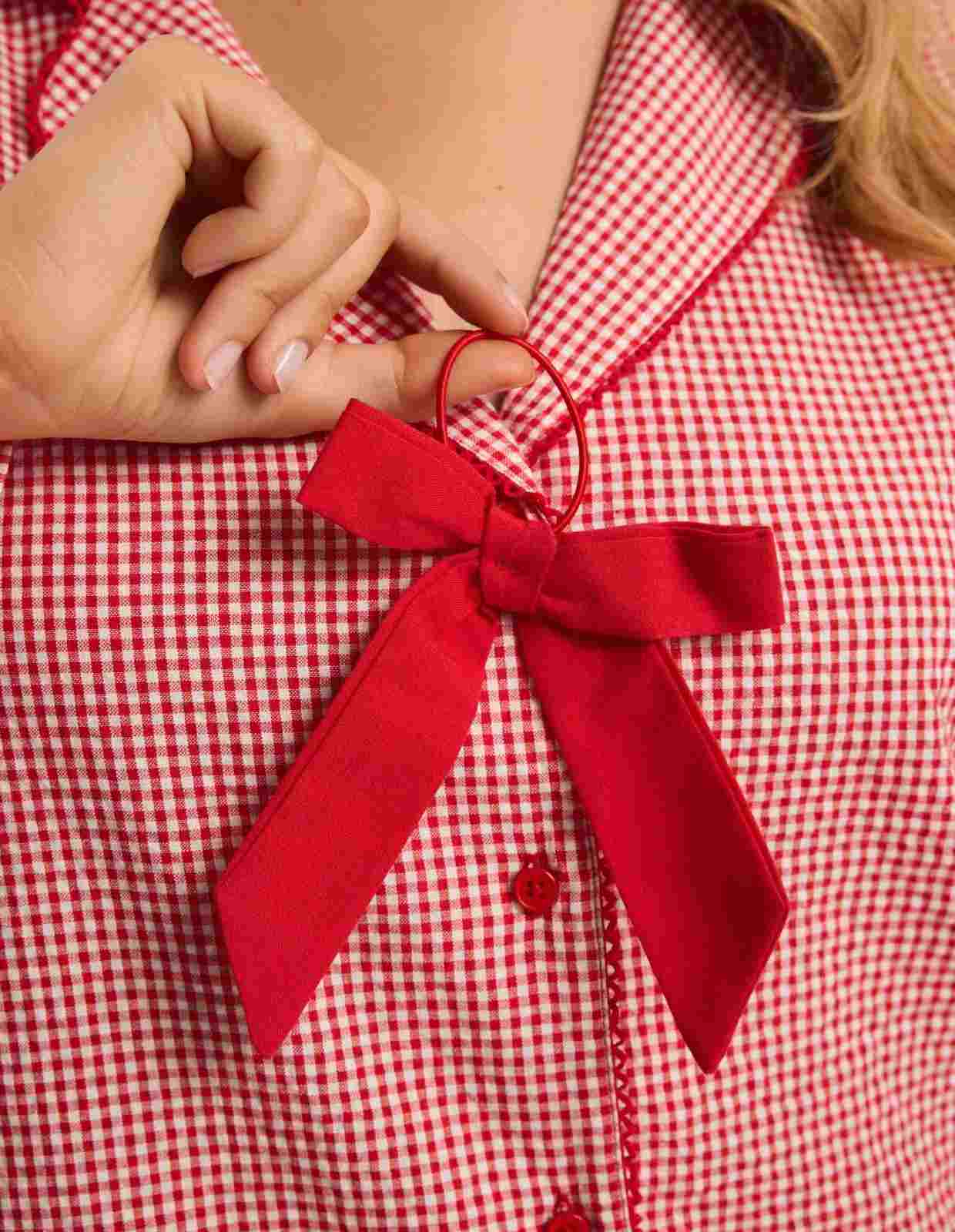 Pijama Comprido Sugar Spark Xadrez Vermelho com Laço 3