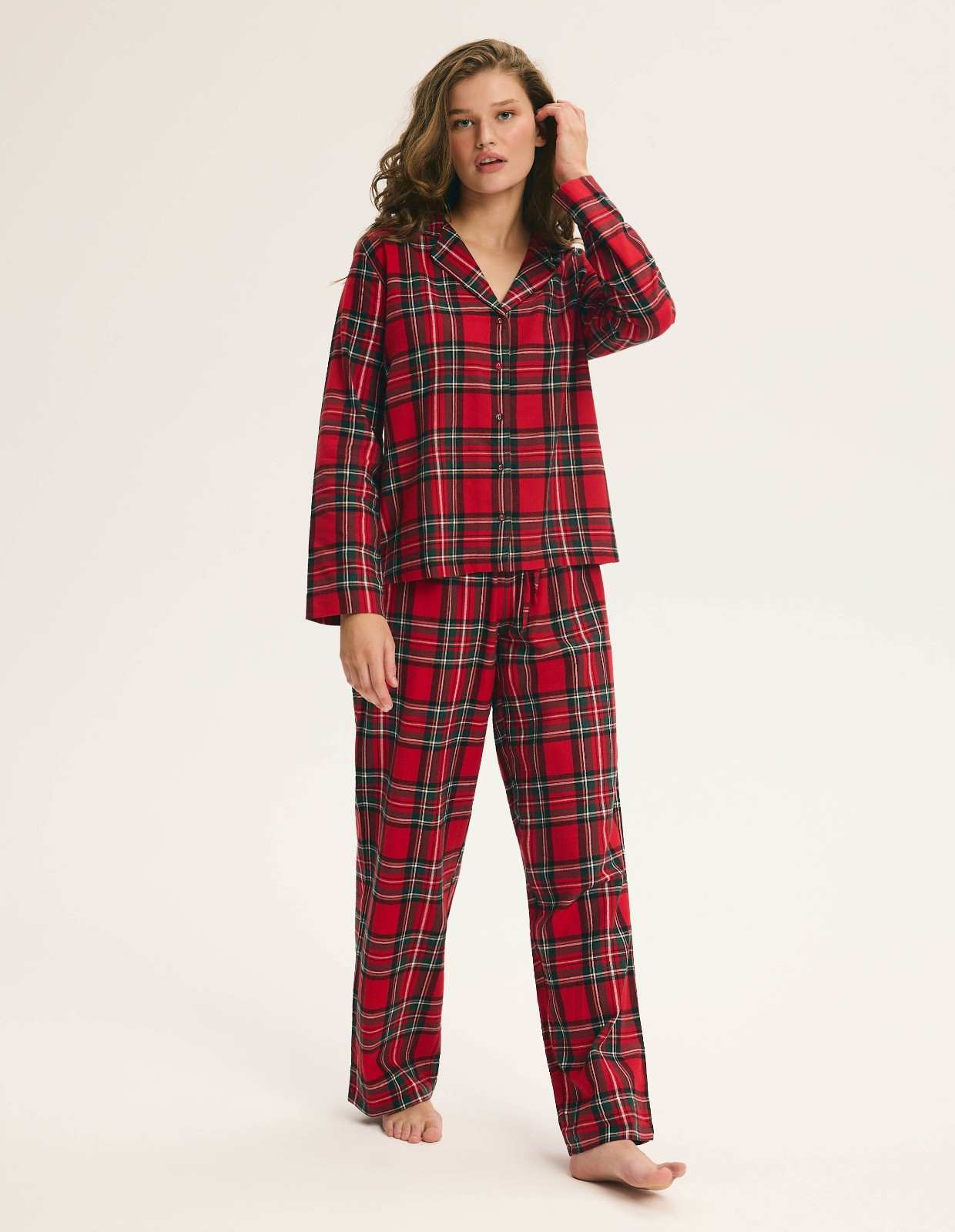 Pijama Comprido de Flanela Scarlette Xadrez Vermelho 2