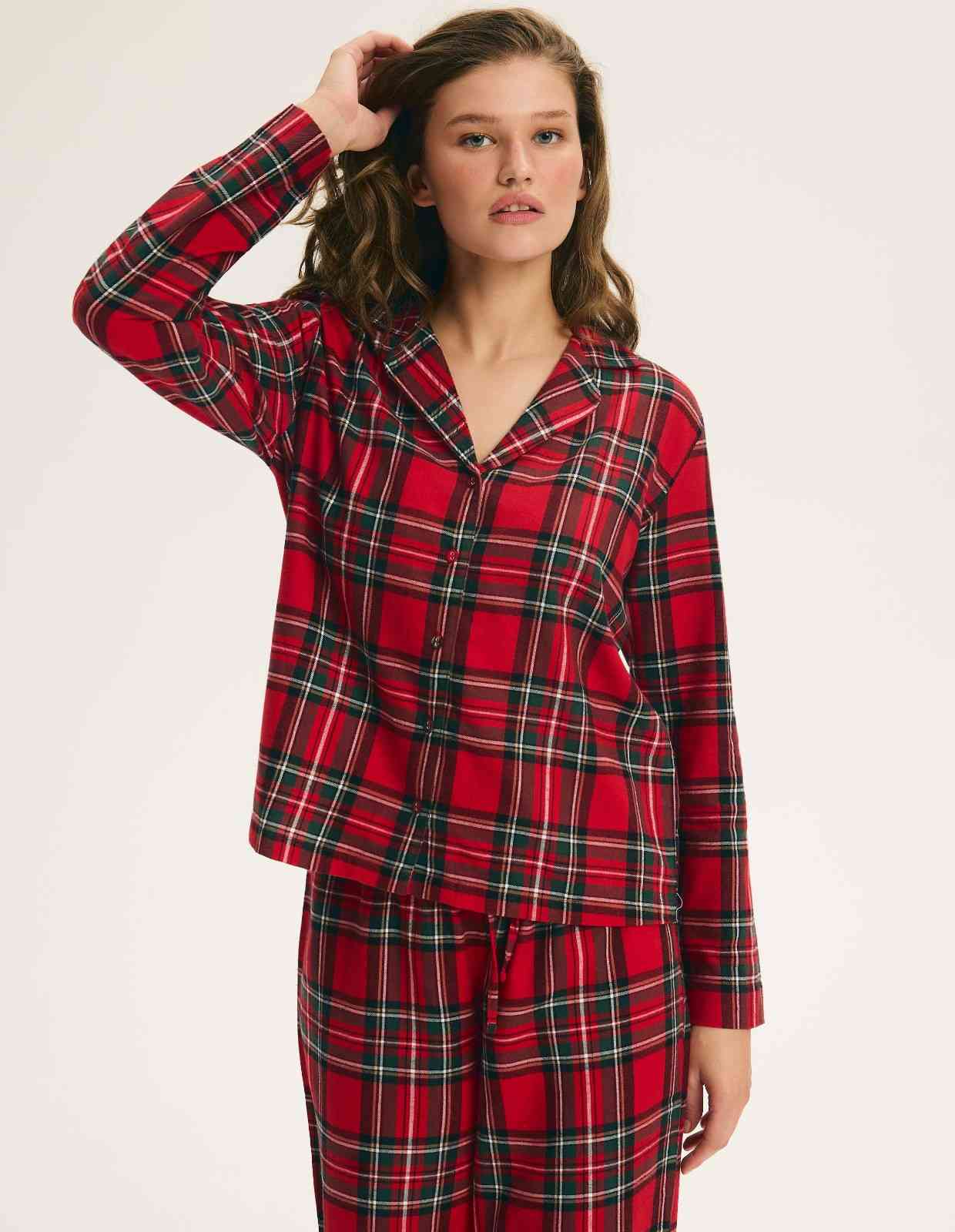 Pijama Comprido de Flanela Scarlette Xadrez Vermelho 1