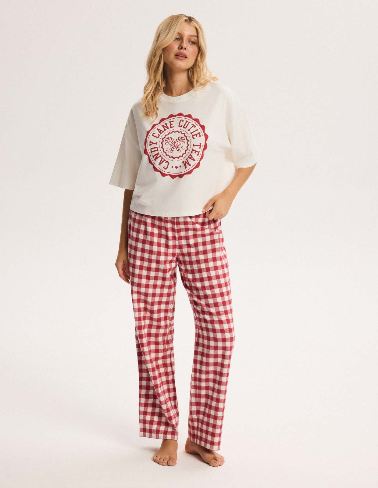 Pijama Comprido Candy Cutie Flanela Ecru 2