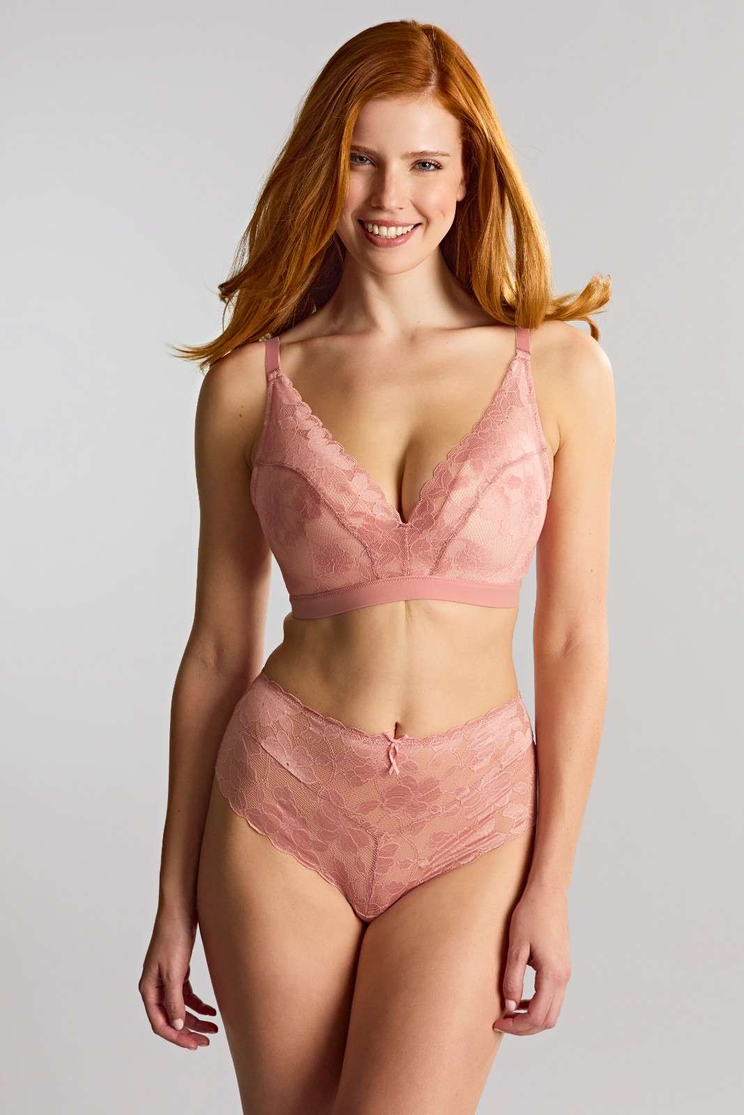 Soutien Bralette de Copa Moldada Sem Aros Rendado Amour Rose Pink 1
