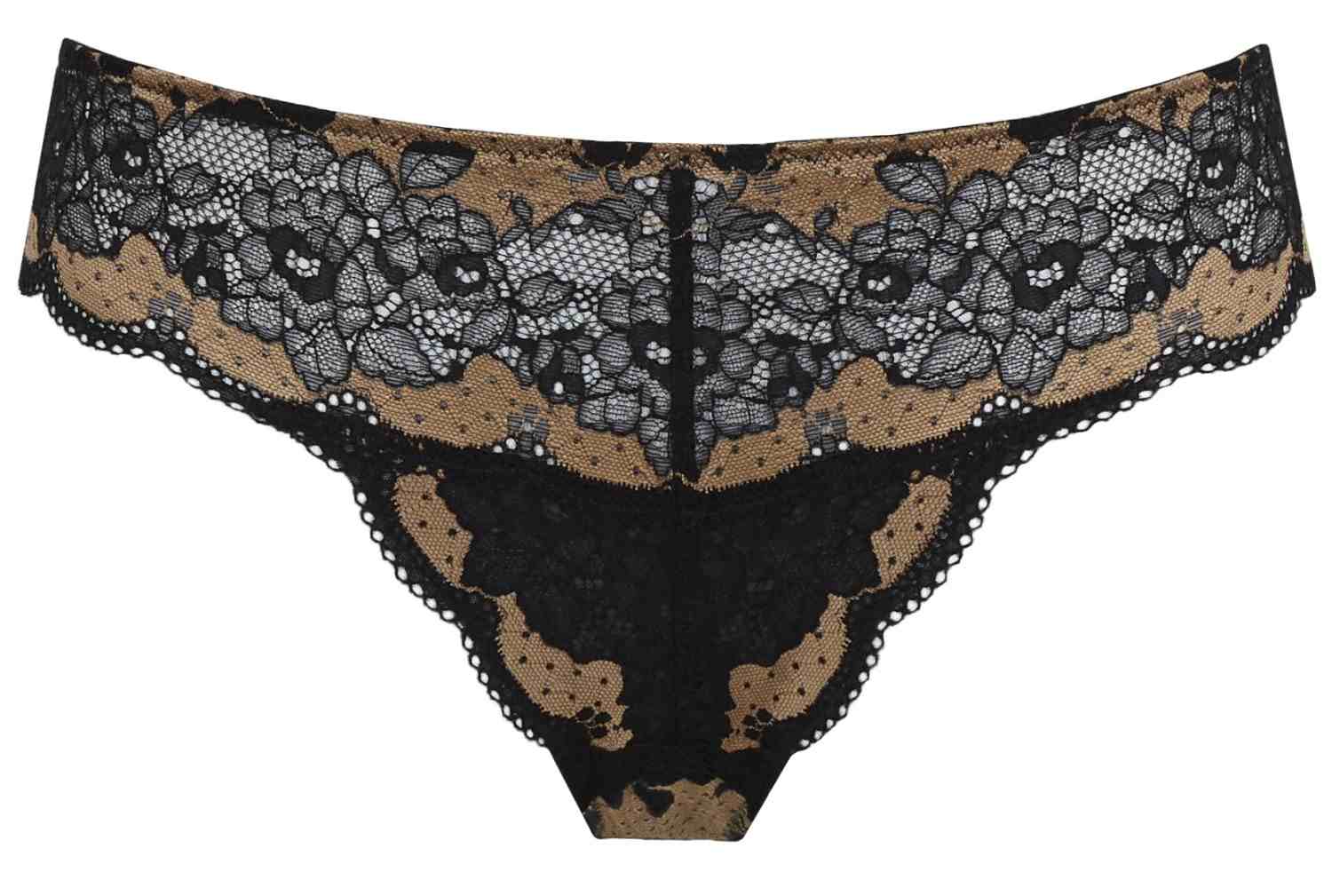 Clara Black/Vintage Gold Lace Brazilian Brief