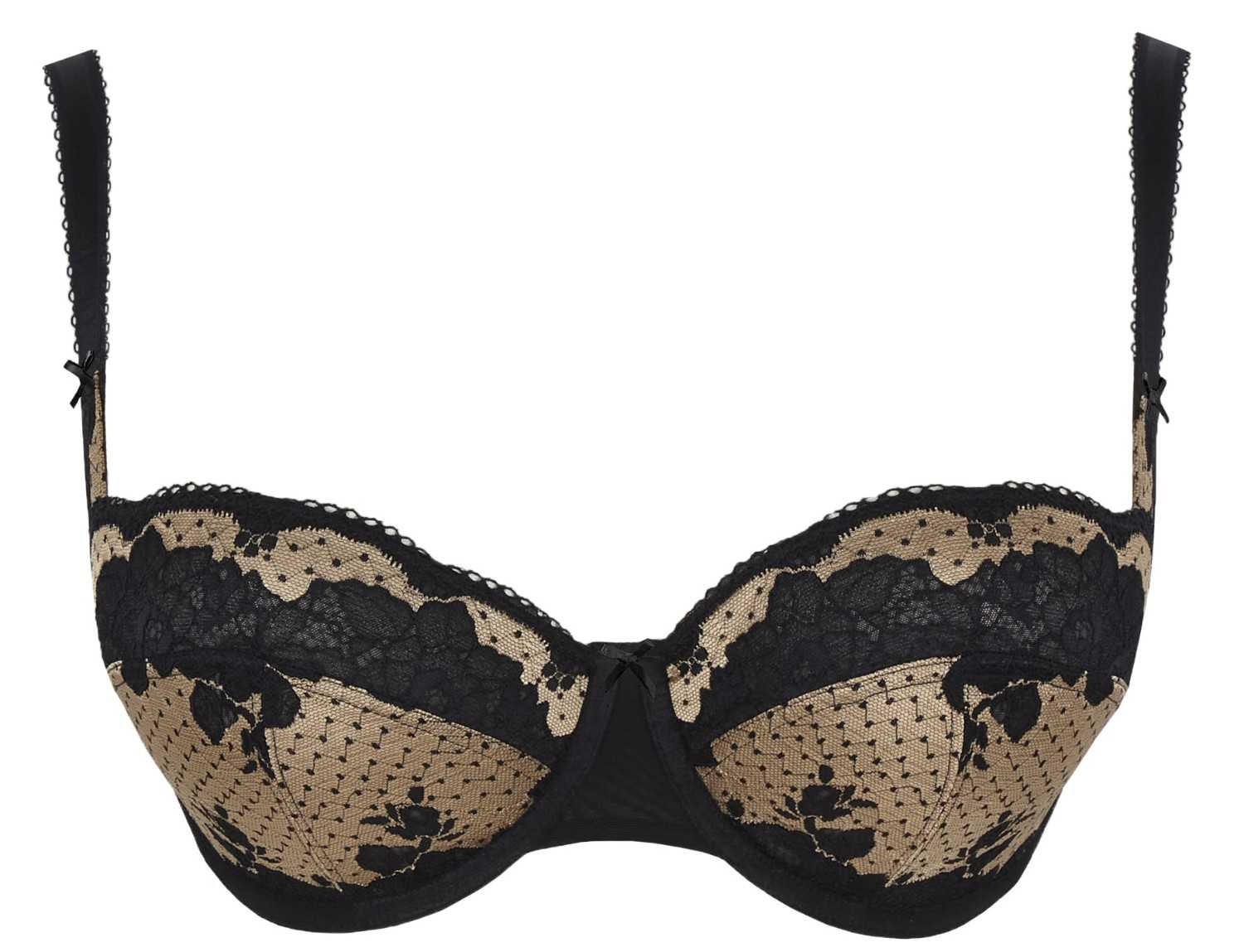 Sujetador Balconnet Semi-Copa Suave de Encaje Clara Black/Vintage Gold
