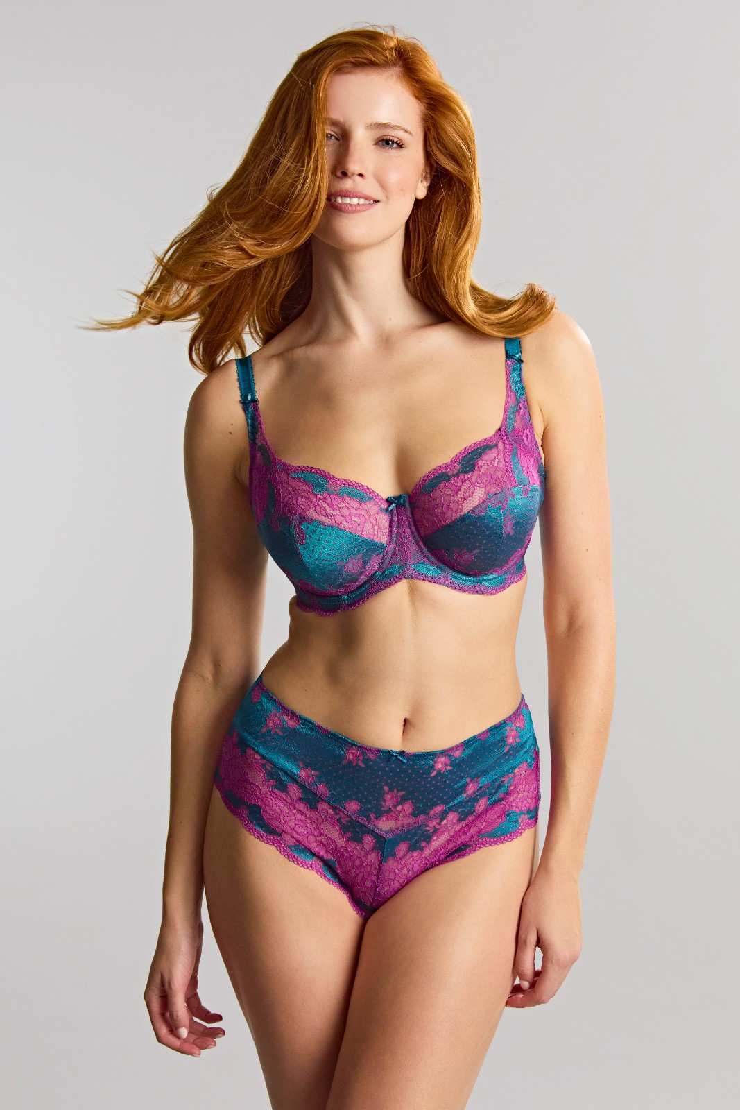 Clara Teal Magenta Soft Full Cup Lace Bra 2