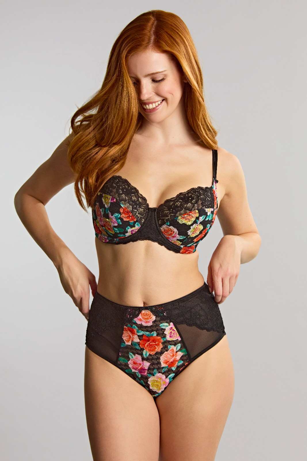 Braguita de Cintura Alta con Encaje Envy Black/Rose 1