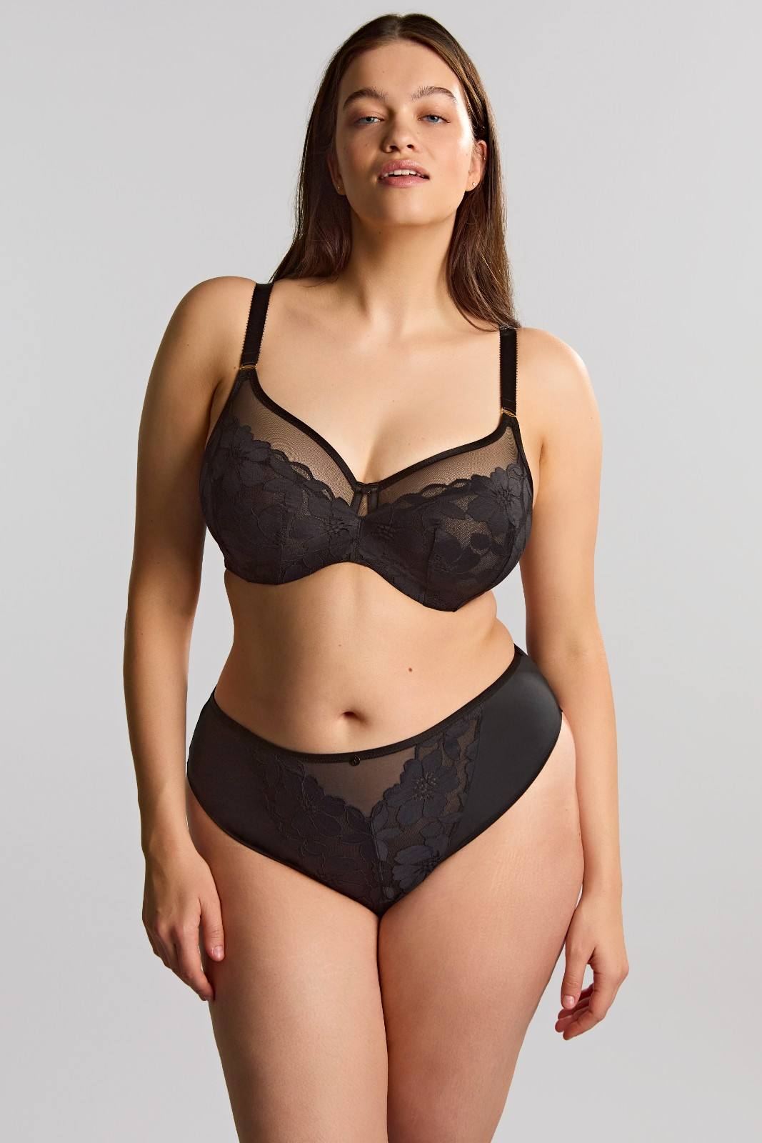 Non-padded Full Cup Bra with Lace Flora Black 1