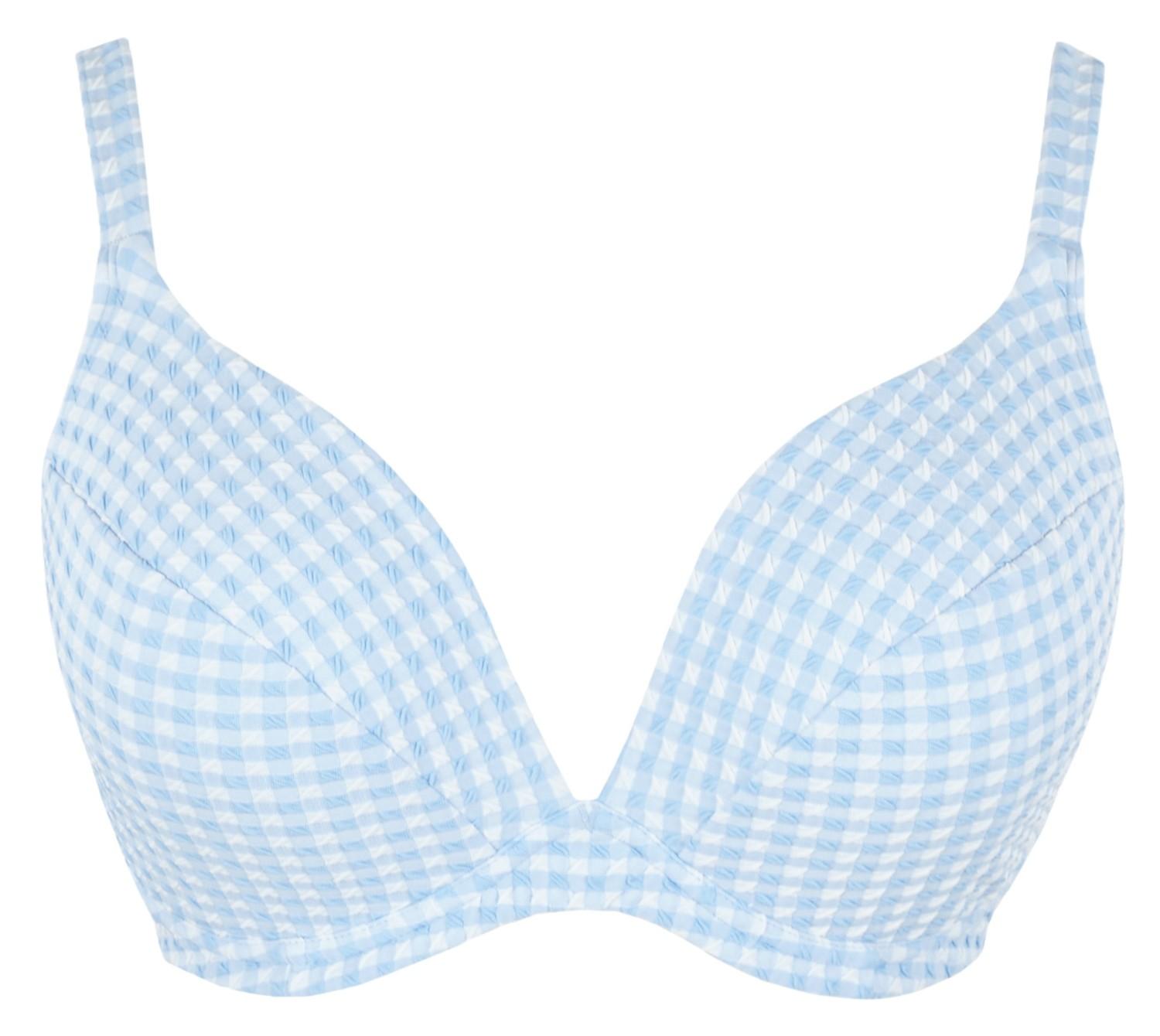 Non-padded Plunge Bikini Romy Sky Blue Gingham