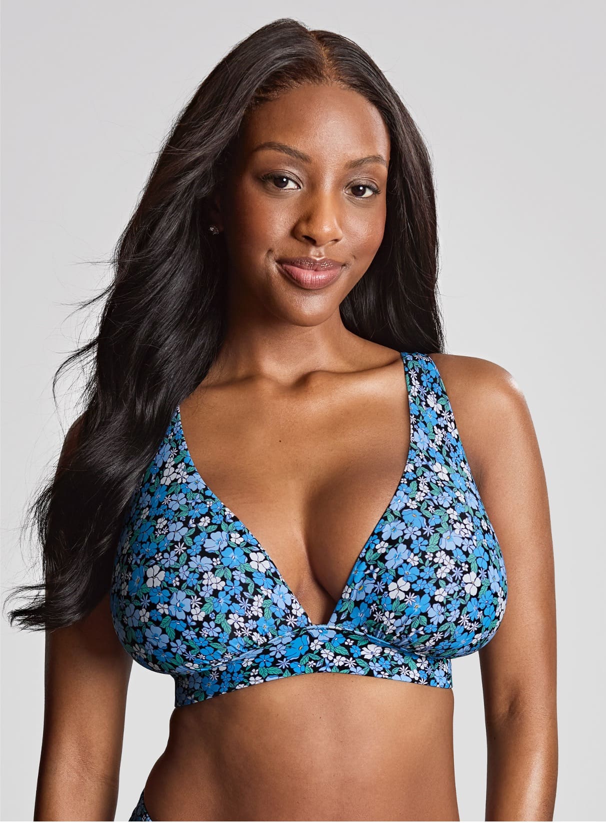 Non-padded and Non-wired Triangular Bikini Kara Posy Print 1