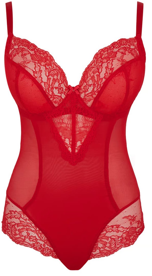 Body de Copa Suave con Escote Profundo y Encaje Floral Ana Salsa Red