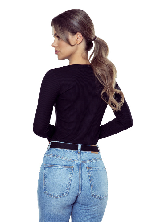 Camisola De Manga Comprida Canelada Eleonor Preta 1