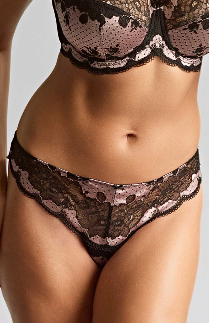 Cueca Tanga Rendada Clara Black/Pink 1