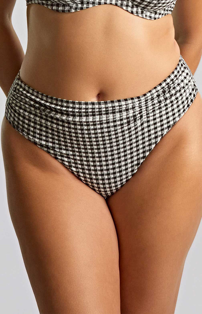 Cueca de Banho de Cintura Média Olivia Black Gingha 1