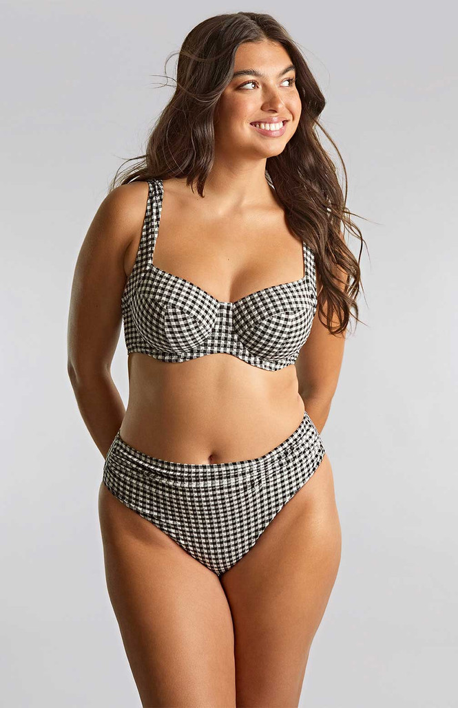Cueca de Banho de Cintura Média Olivia Black Gingha 3