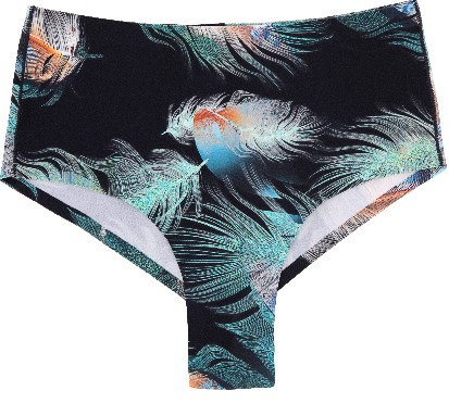 High-Waist Brazilian Printed Briefs Emerald Feathers