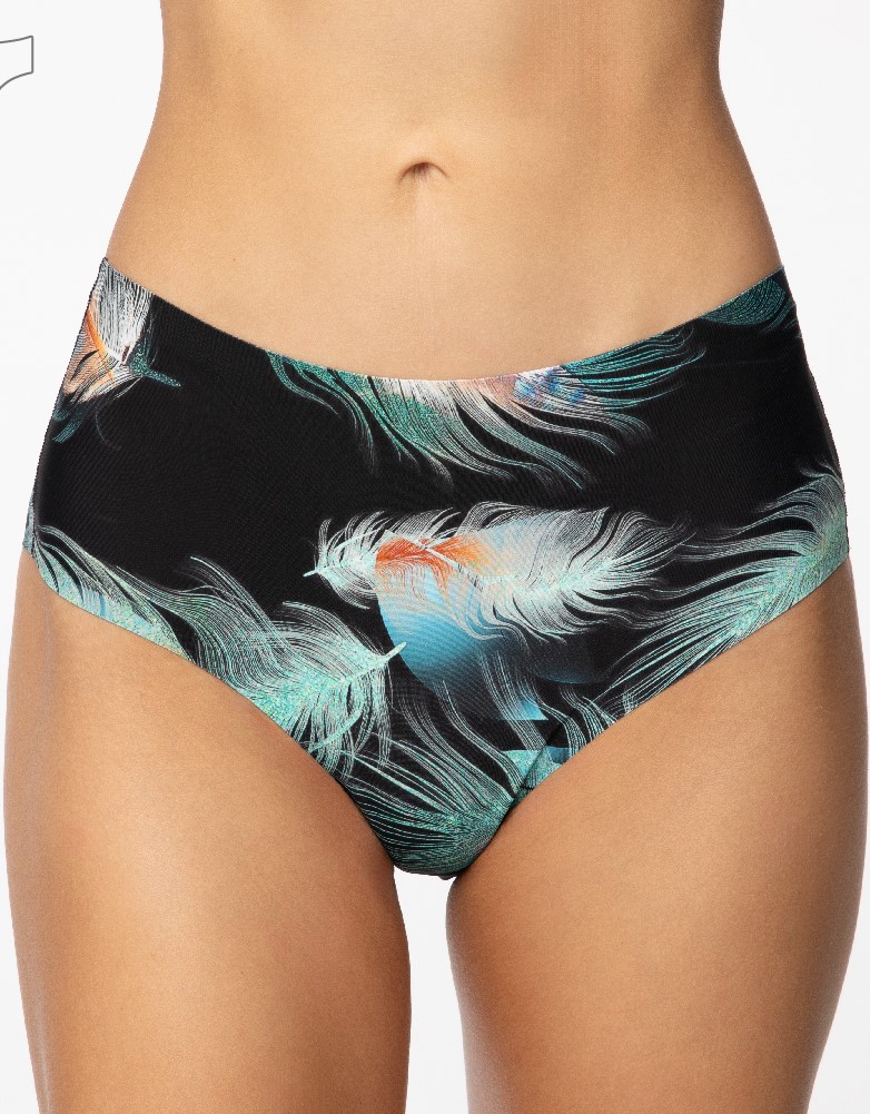 High-Waist Brazilian Printed Briefs Emerald Feathers