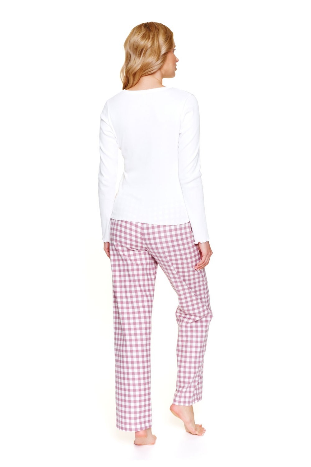 Pijama De Manga Comprida Com Calça Em Vichy Mauve 2