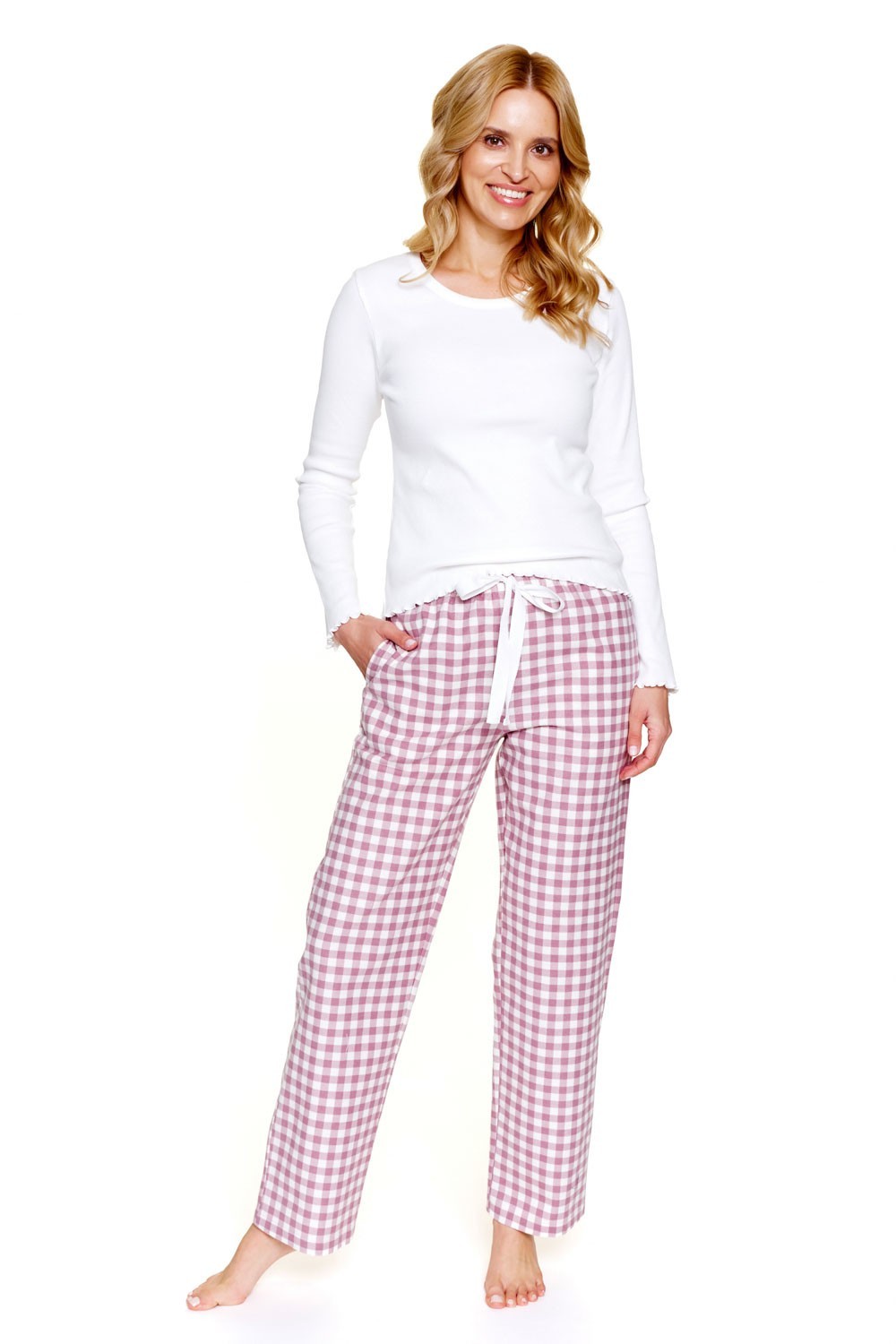 Long-Sleeved Pyjamas With Mauve Gingham Trousers