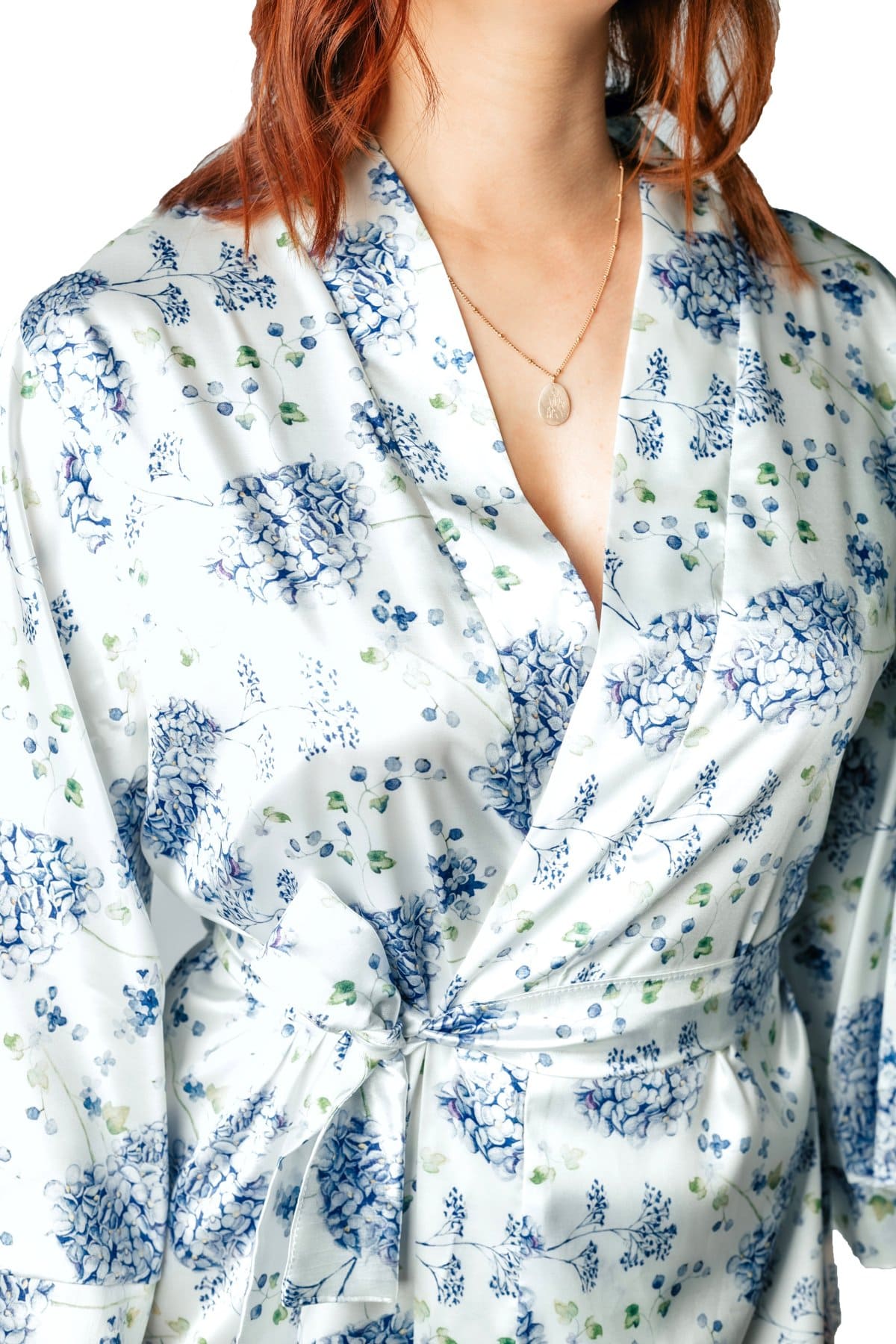 Hydrangea Satin Robe with Kimono Style Sleeves 3