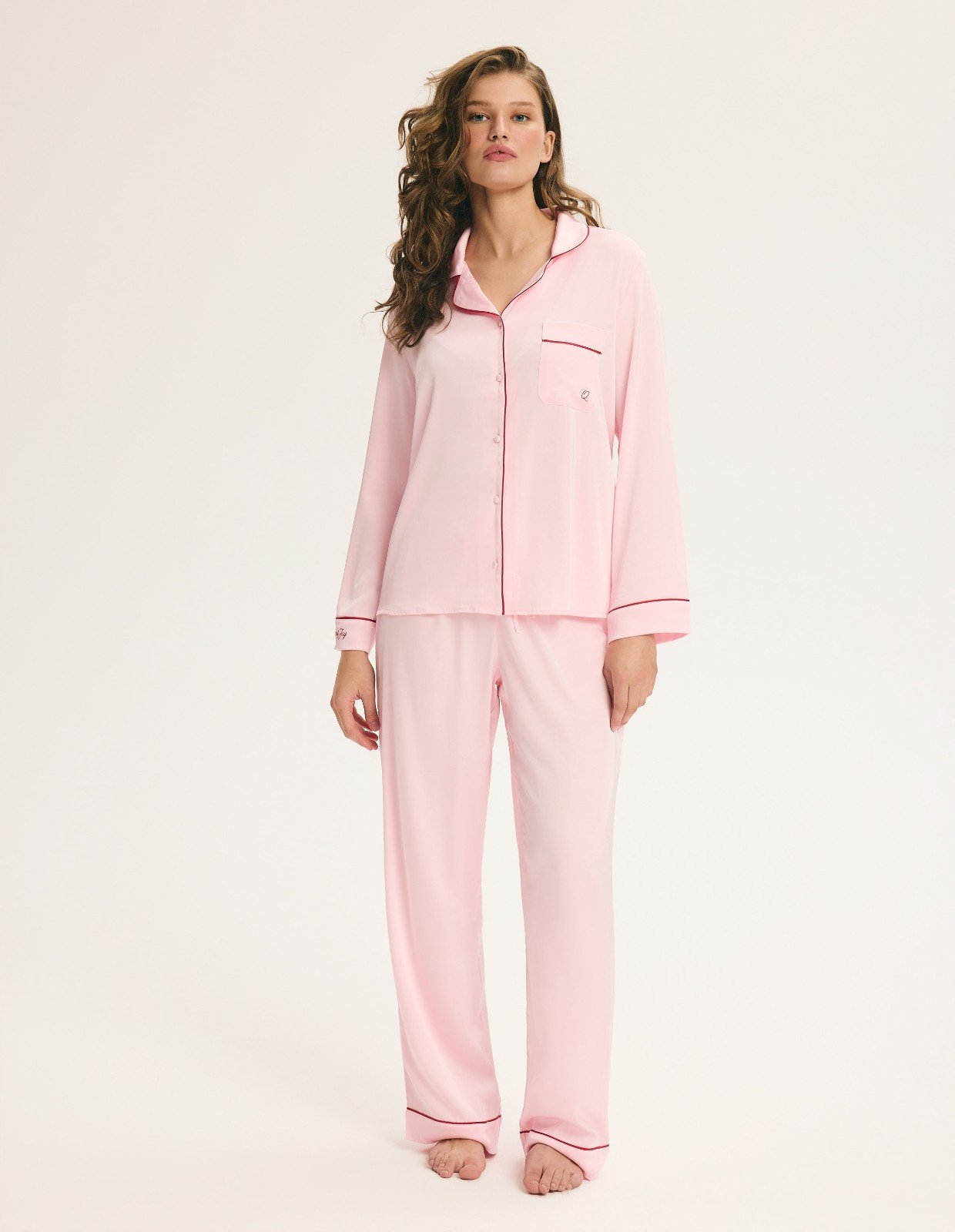 Pijama Comprido de Cetim Roselle Rosa 1