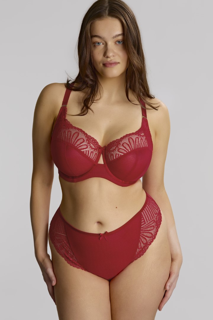 Non-padded Full Cup Bra with Lace Entice Red 1