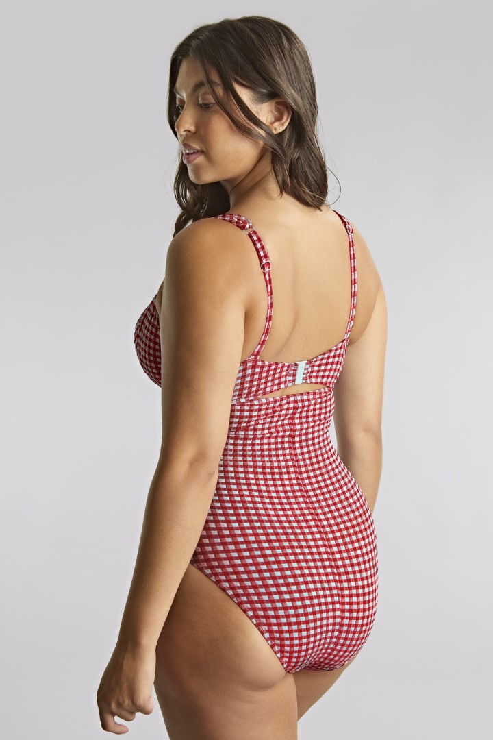 Non-padded Balconnet Swimsuit with Wires Paloma Red Gingham 2