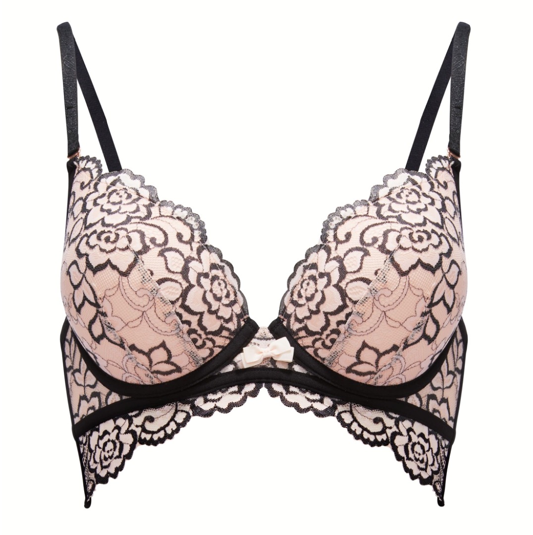 Push Up Plunge Bra with Lace My Body Pink/Black