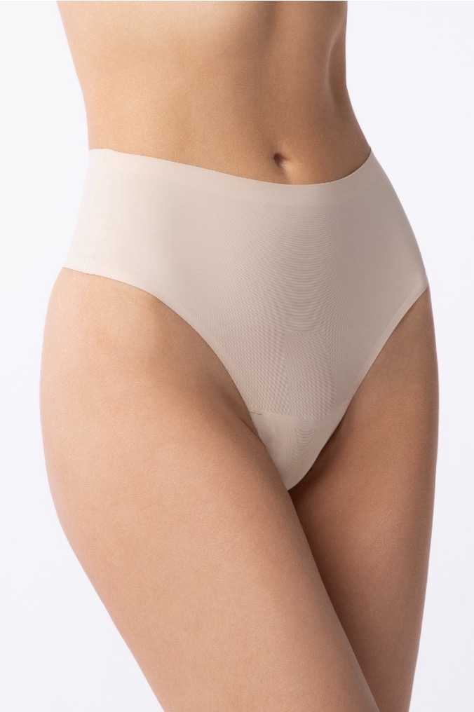 Cueca Tanga de Cintura alta Simple Bege