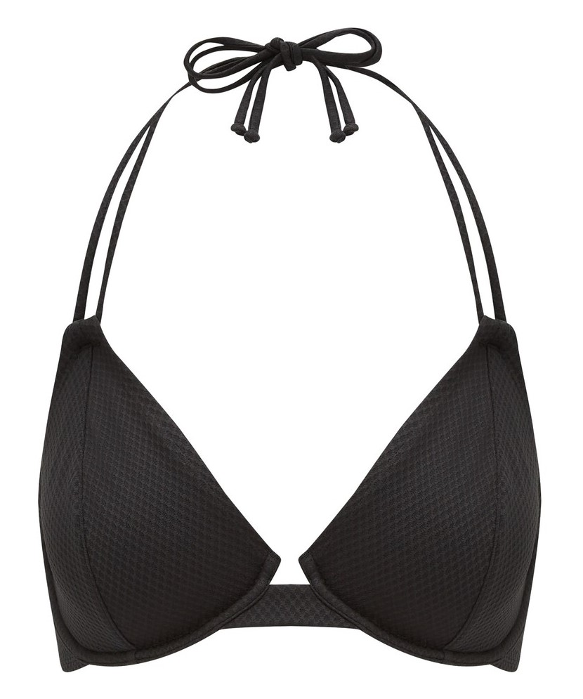 Biquíni Halterneck de Copa Mole com Aros Christina Black Jacquard