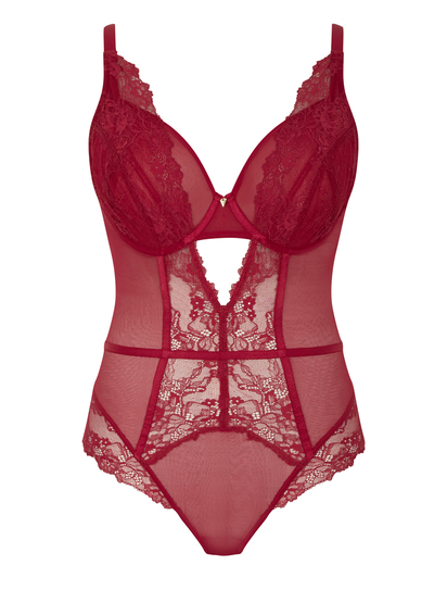 Body Decotado de Copa Mole Rendado Selena Ruby Red
