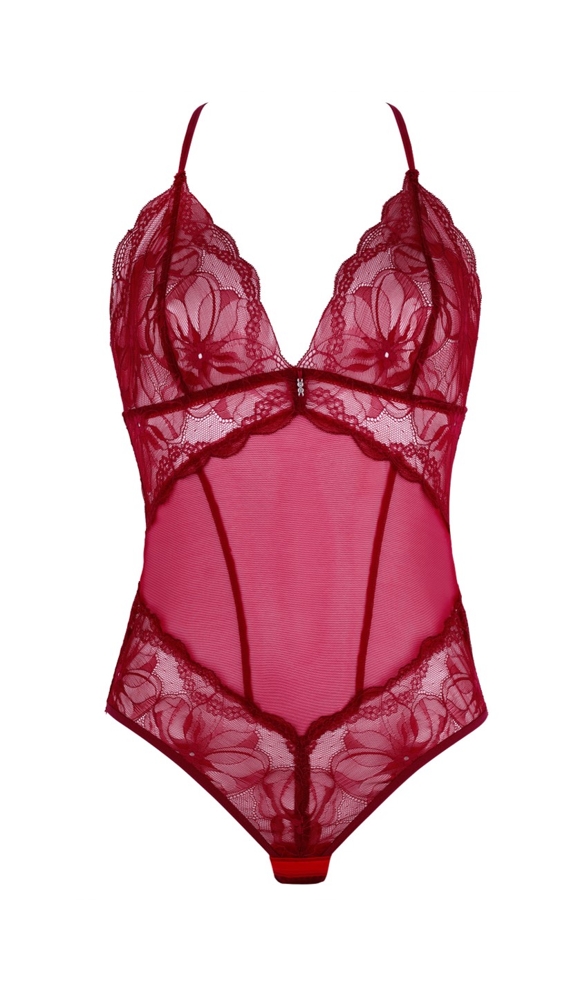 Non padded cup bodysuit with v-neck Charlize Burgundy