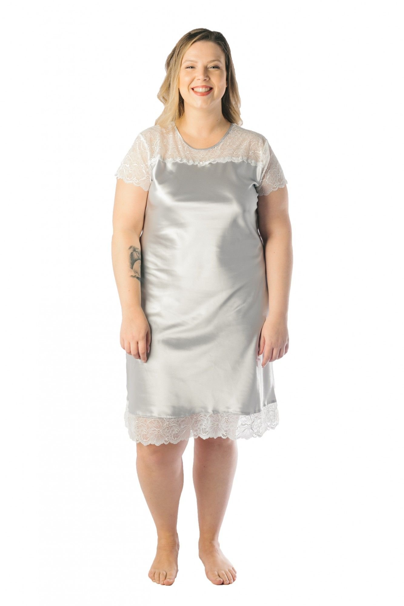 Louise Short Sleeved Silver Nightgown