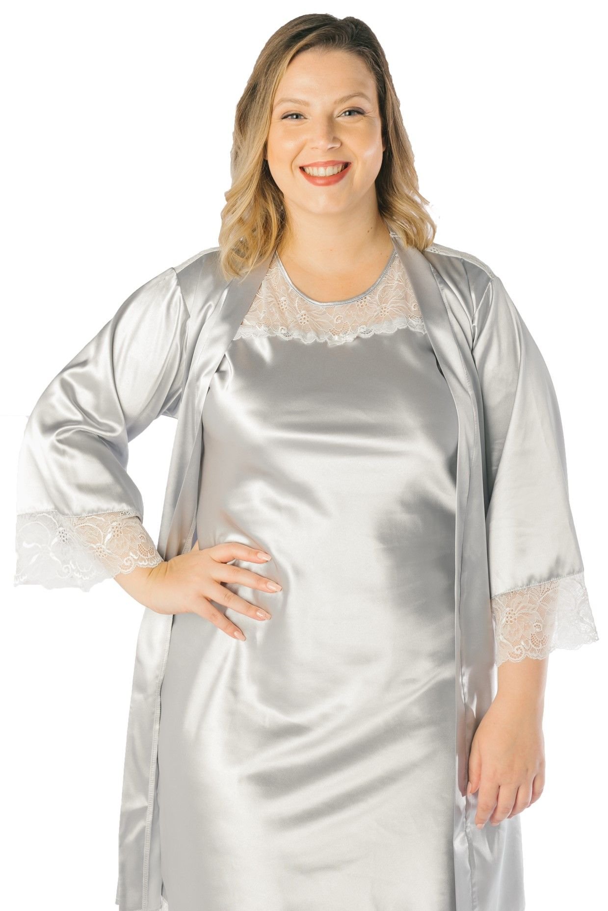 Louise Short Sleeved Silver Nightgown 4