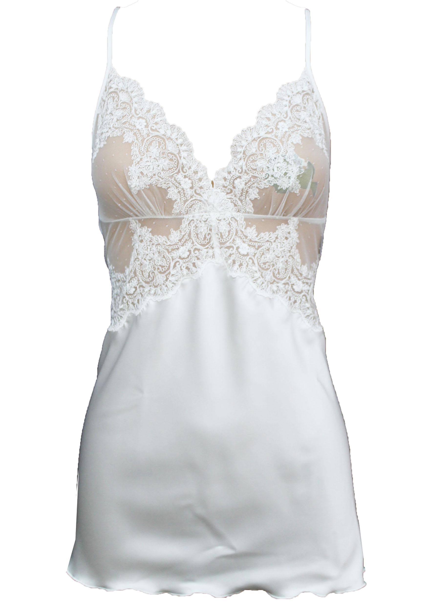 Camisón Satinado de Escote Triangular, Espalda Abierta y Encaje Floral Heritage