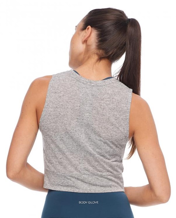 Crop Top Desportivo de Manga à Cava Monsoon Light Grey 1