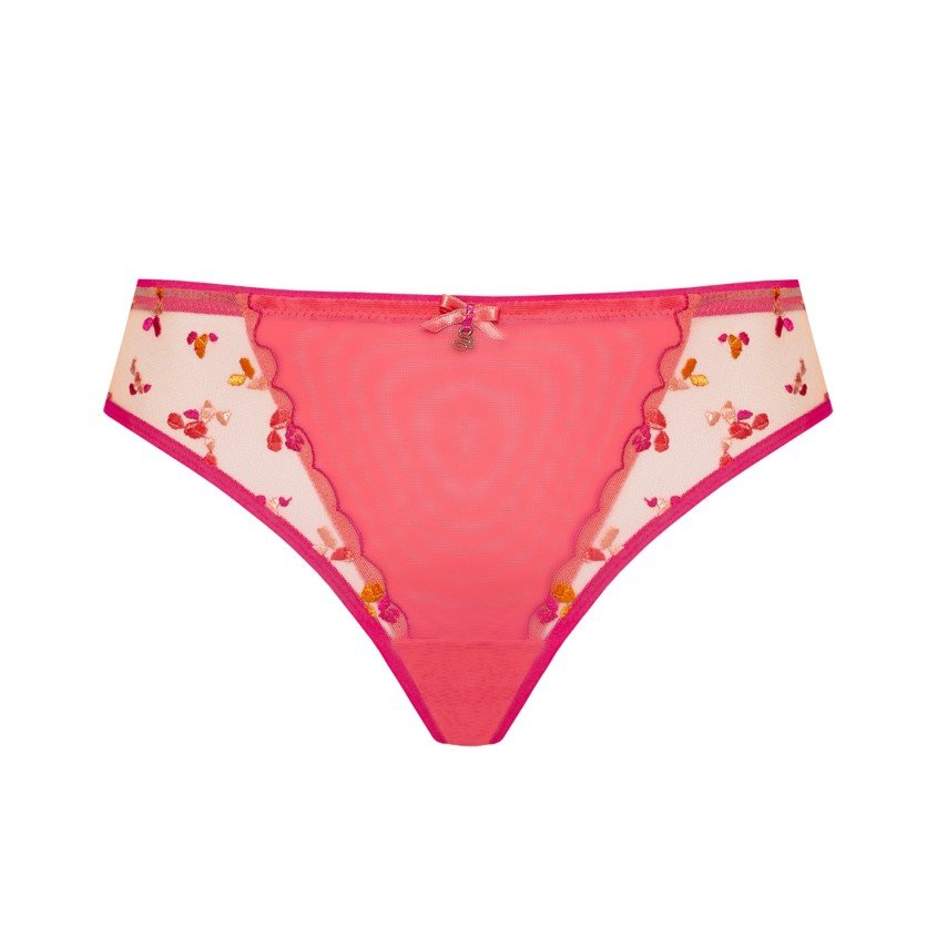 Brazilian Cut Briefs with Floral Embroidery Boonie Magenta