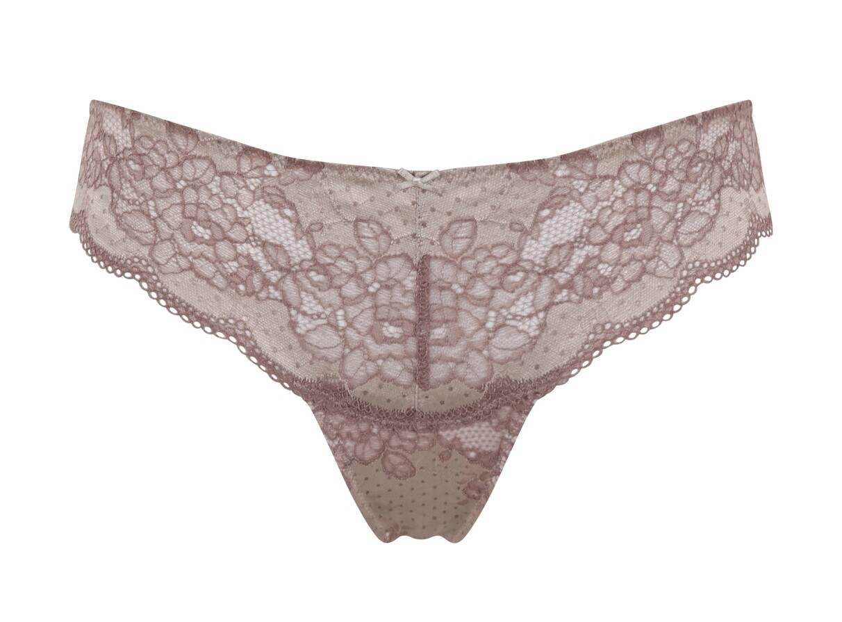Cueca Tanga Rendada Clara Champagne/Bronze