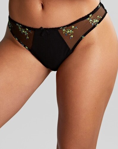 Cueca Asa Delta com Bordados Florais Meadow Preta 1