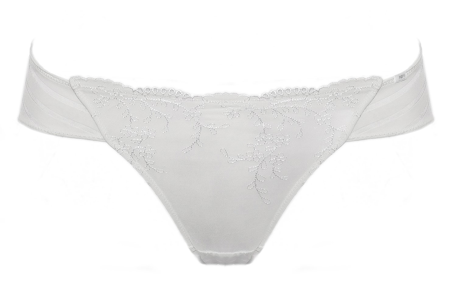 Cueca Tanga com Bordados Florais Ecru