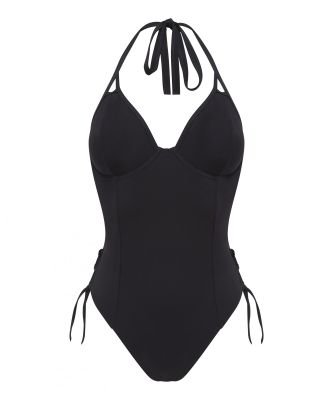 Non-padded Cup Halterneck Swimsuit with Wires Icon Black