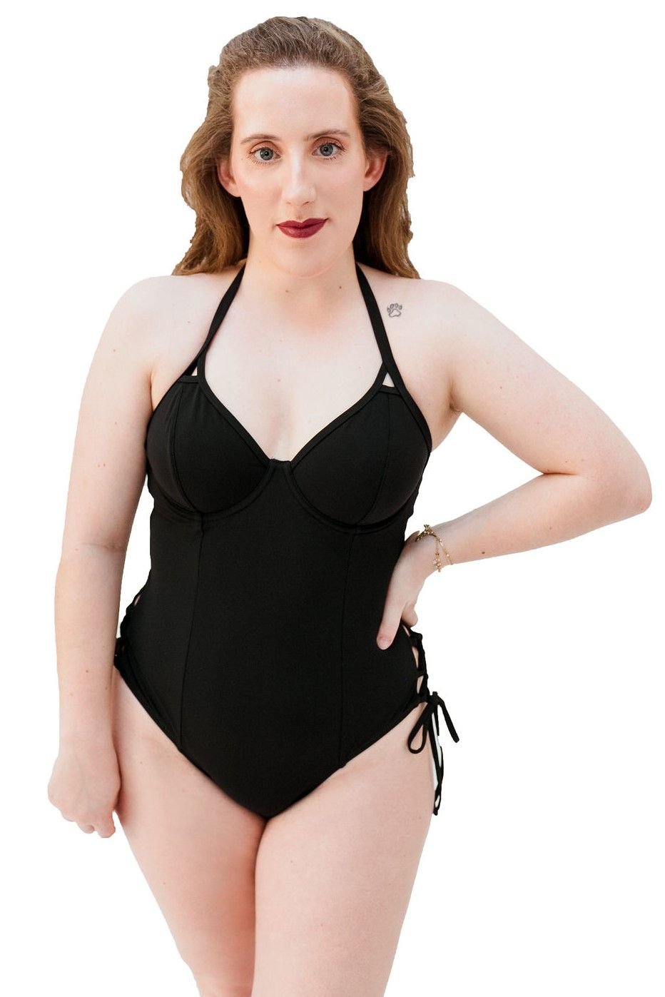 Non-padded Cup Halterneck Swimsuit with Wires Icon Black 1