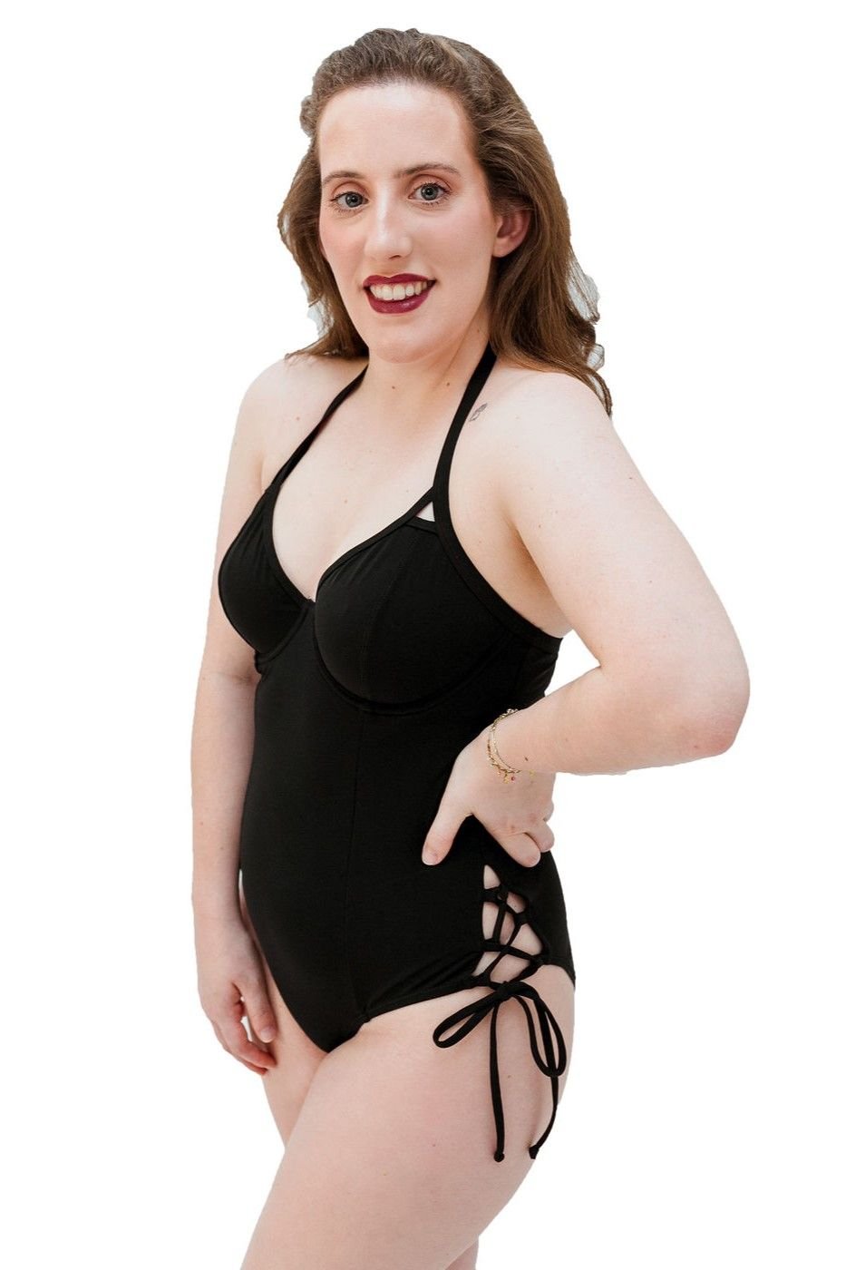 Non-padded Cup Halterneck Swimsuit with Wires Icon Black 2