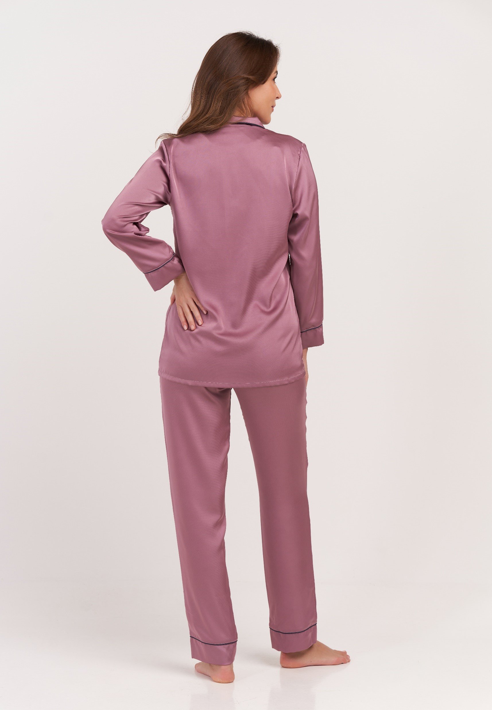 Satin Shirt Pyjama Mauve 3