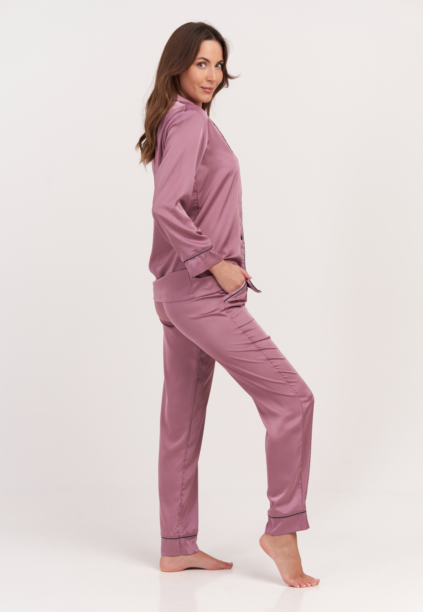 Satin Shirt Pyjama Mauve 2