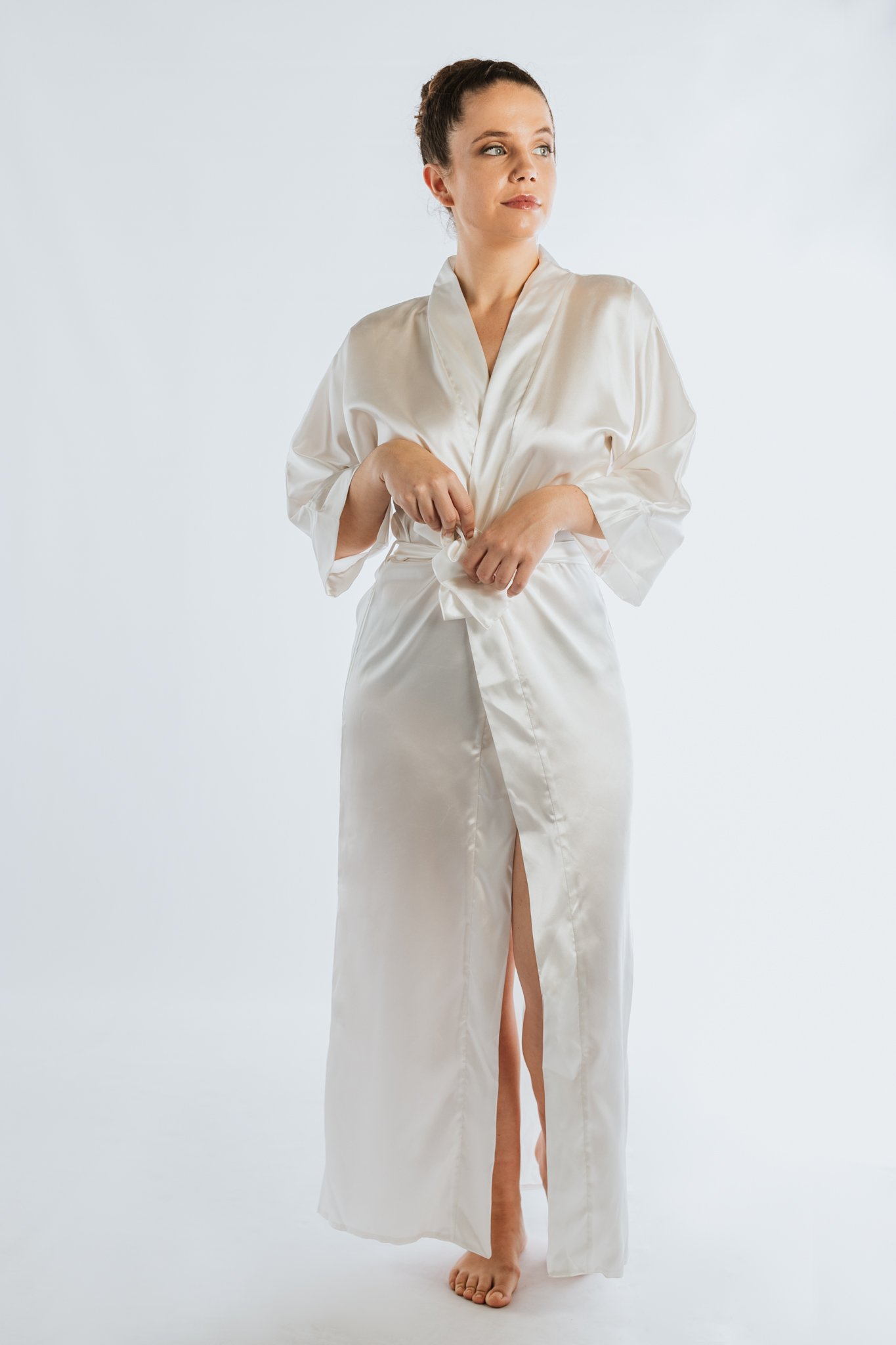 Robe Comprido Acetinado Branco