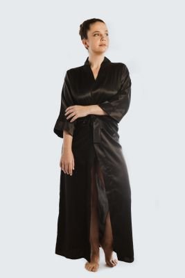 Long Black Satin Robe
