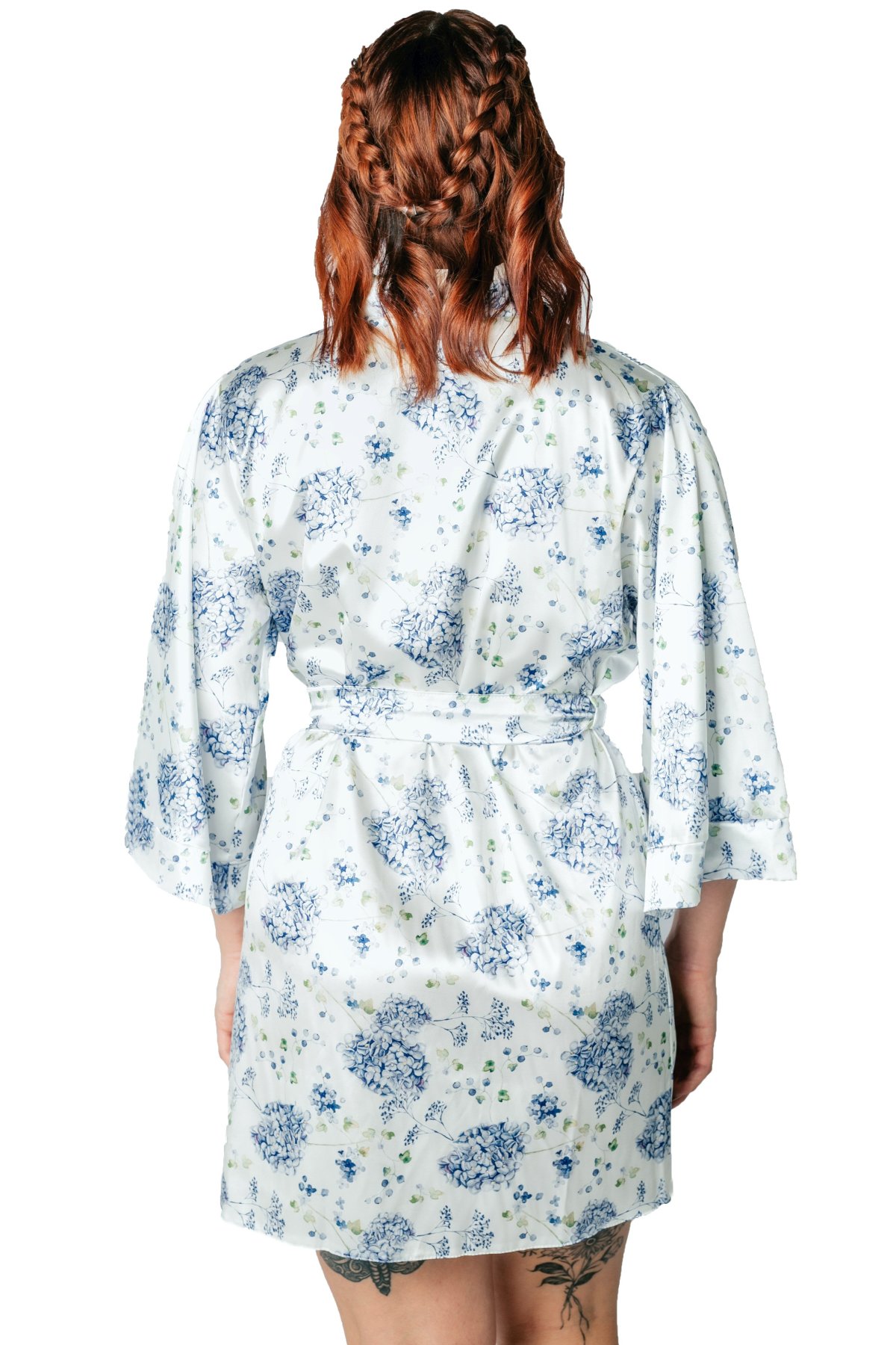 Hydrangea Satin Robe with Kimono Style Sleeves 1