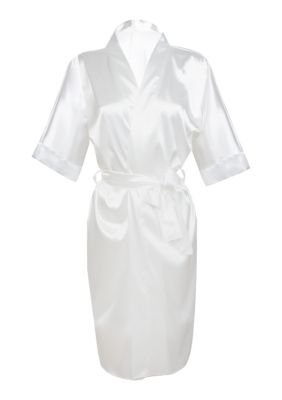 Half Sleeve Satin Robe Pearl White 1