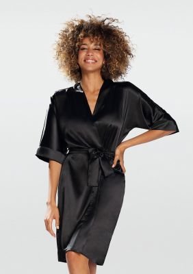 Half Sleeve Satin Robe Black